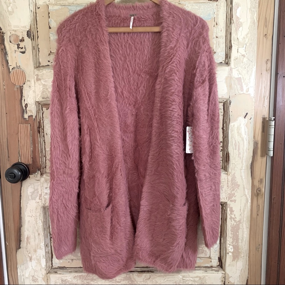 NWT Free People Faux Fur Dusty Pink Sweater Small